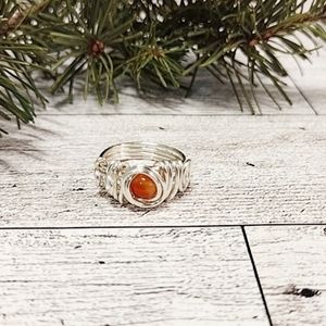 Natural Red Agate Gemstone Silver Spiral Ring